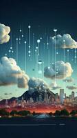 Smart city vision illustrated on a banner with a cloud computing backdrop Vertical Mobile Wallpaper AI Generated photo