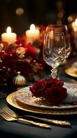 Sophisticated table setting, tailored for memorable parties, Christmas festivities, holidays, and weddings Vertical Mobile Wallpaper AI Generated photo