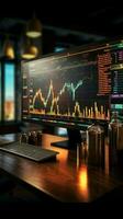 valores mercado inversión y comercio retratado mediante un gráfico gráfico monitor vertical móvil fondo de pantalla ai generado foto
