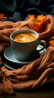 Sunday serenity Hot coffee cozy scarf Vertical Mobile Wallpaper AI Generated photo