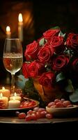 Table for romance Red wine candles roses Vertical Mobile Wallpaper AI Generated photo