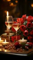 Table for romance Red wine candles roses Vertical Mobile Wallpaper AI Generated photo