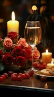 Table for romance Red wine candles roses Vertical Mobile Wallpaper AI Generated photo