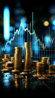 3D blue finance graph on coin background symbolizes success in stock market Vertical Mobile Wallpaper AI Generated photo