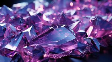 purple crystal gemstone pile background. AI Generated. photo