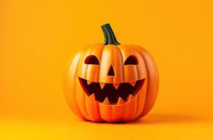 Halloween pumpkin isolated on orange background. 3d render illustration. AI Generated. photo