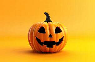 Halloween pumpkin isolated on orange background. 3d illustration, clipping path. AI Generated. photo