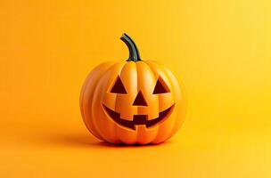 Halloween pumpkin isolated on orange background. 3d render illustration. AI Generated. photo