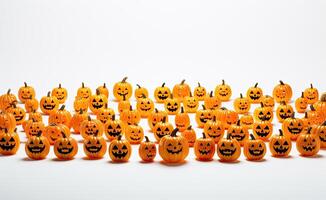 Halloween pumpkins isolated on white background with copy space for text. AI Generated. photo