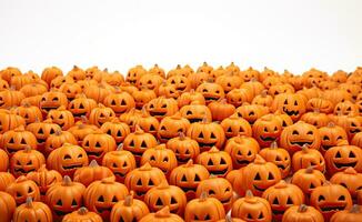 Pile of Halloween Pumpkins isolated on white background, Halloween background. AI Generated. photo
