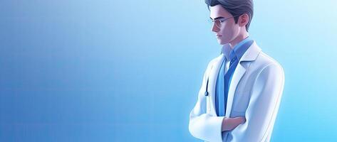 Doctor with arms crossed against blue background with vignette 3d. . photo