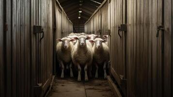 Sheep in a stable in the Netherlands, Holland, Europe. AI Generated. photo