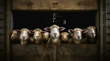 Sheep in a barn, close-up. Farm animals. AI Generated. photo