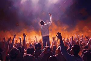 Crowd at a music festival. Illustration of a crowd. AI Generated. photo