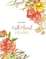 Watercolor fall flowers frame hand painted illustration. Hand Painted watercolor flowers isolated on white background.  Perfect for wedding invitations, bridal shower and floral greeting cards vector