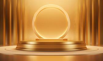 Golden podium on a golden background. 3d rendering, 3d illustration. AI Generated. photo