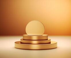 3d render of golden podium for product presentation. Abstract background. . photo