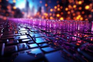 abstract technology background with glass cubes and bokeh effect. 3d render. . photo