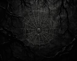 Spider web on a black background. 3d rendering, 3d illustration. AI Generated. photo