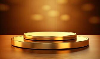 Golden podium on a brown background. 3d rendering, 3d illustration. . photo