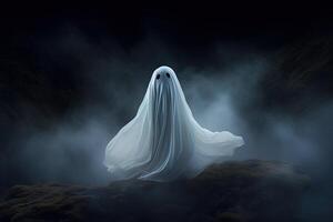 Ghost on the rock. Halloween concept. 3D Rendering. . photo