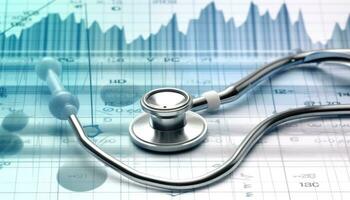 Stethoscope on a financial chart background. AI Generated. photo