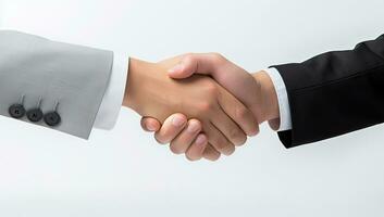 Handshake of business people on a white background. Business concept. AI Generated. photo