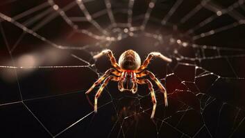 Macro photography of a spider in its web. AI Generated. photo