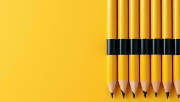 Yellow pencils on yellow background with copy space. AI Generated. photo