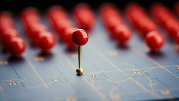 Red pin on the board. Conceptual image for business analysis and planning. AI Generated. photo