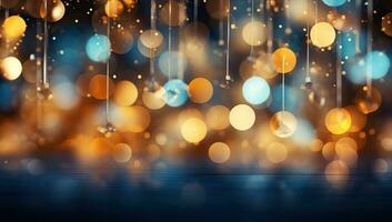 Abstract bokeh background. Christmas and New Year holidays concept. AI Generated. photo