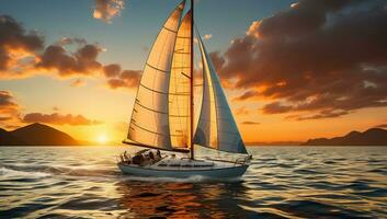 Sailing yacht in the sea at sunset. AI Generated. photo