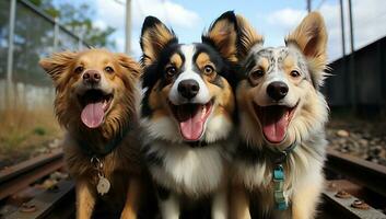 retrato de un grupo de perros, frontera collie y corgi ai generado. foto