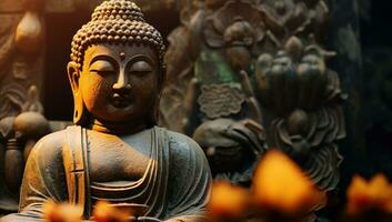 Buddha statue in Buddhist temple. AI Generated. photo