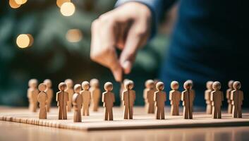 Wooden figures of people stand on a chessboard. The concept of leadership. AI Generated. photo