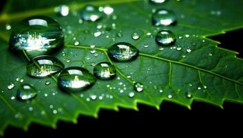 agua gotas en un verde hoja. ai generado. foto