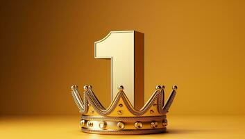 Crown with number one on orange background. AI Generated. photo