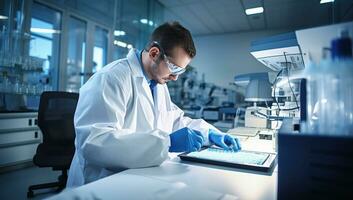 científico trabajando en el laboratorio. ai generado. foto