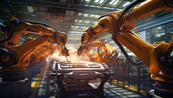 Smart industry robot arm system for digital factory production. AI Generated. photo