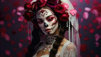 a woman with sugar skull makeup. AI Generated. photo