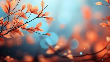 Branch of tree with autumn leaves on bokeh background. AI Generated. photo