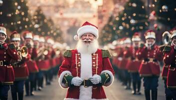 Papa Noel claus en Navidad desfile. ai generado. foto