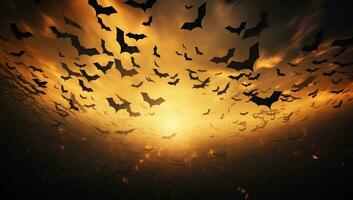 Halloween abstract background with flying bats. AI Generated. photo