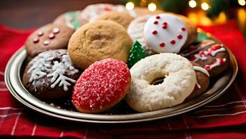 Christmas cookies on a plate. AI Generated. photo