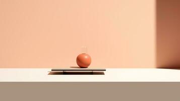 a vase with flowers on a table against an orange and blue wall ai generated photo