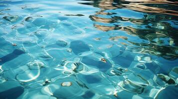 un rock en un piscina con agua y hojas ai generativo foto