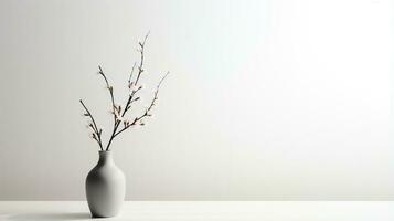 a gray vase with a small plant in it ai generated photo