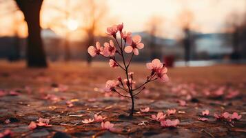 a bouquet of pink roses sitting on a wooden bench ai generated photo