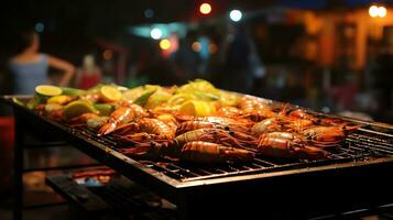 a buffet line with food in metal trays ai generated photo