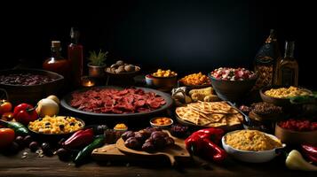 a platter of cheese, tomatoes, and bread AI Generative photo